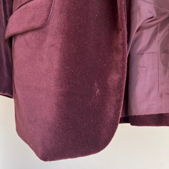 New York & Company Velvet Blazer 16 Burgundy Red Wine Button Front Cotton Jacket - Picture 7 of 8